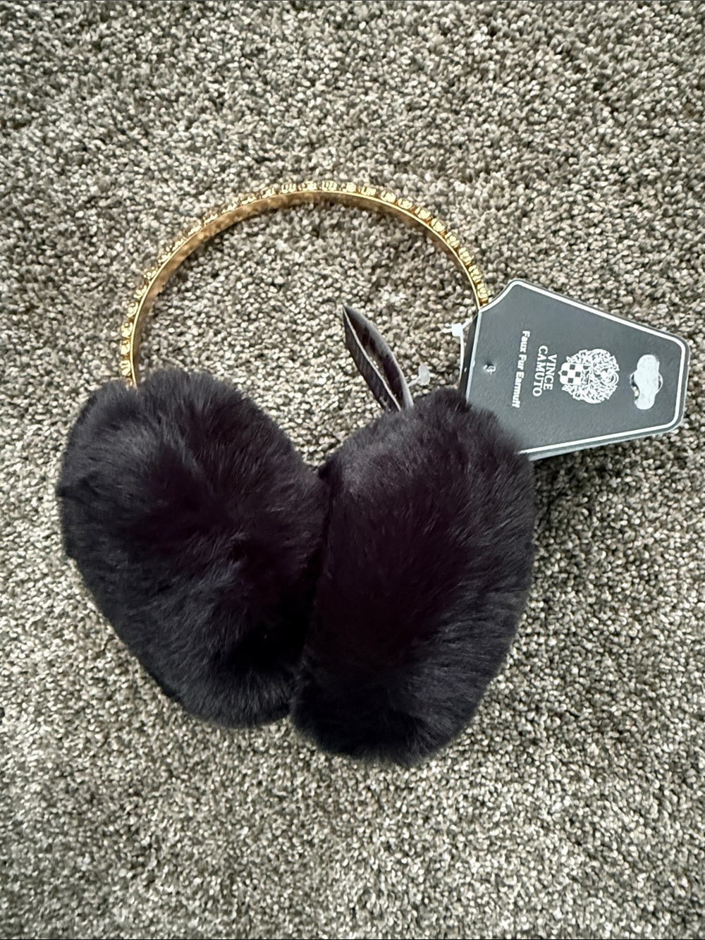 Vince Camuto Gold Crystal Headband with Black Faux Fur Earmuffs - Picture 2 of 14